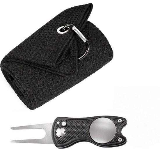 Stripe Golfhanddoek & Pitchfork – Microfiber Golfhanddoek met Clip & 2-in-1 Pitchfork met Ball Marker – Complete Golf Set – Golf Accessoires Set van Stripe.