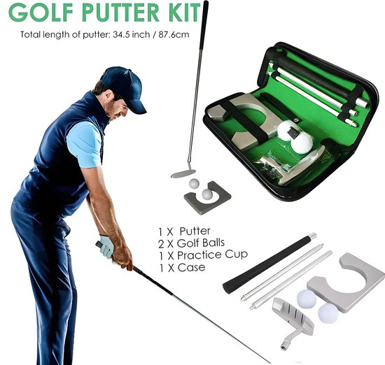Stripe Indoor Golf Putter Set - Oefenhole - Opbergcase - 2 Golfballen van Merkloos