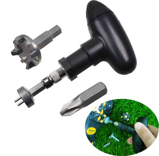 Stripe luxe golf spike sleutel met wisselbits - golf spike wrench voor golfschoenen - zwart van Merkloos