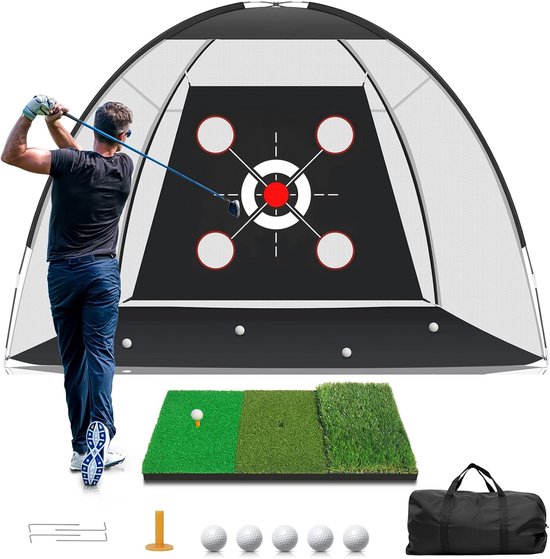 Stripe Multi-Target Golf Oefennet – Compleet Trainingssysteem met 3-in-1 Golfmat, 5 Ballen & Draagtas – Verbeter Je Swing Thuis of Buiten van Stripe.