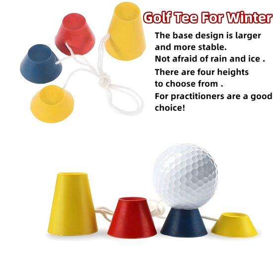 Stripe Winter Golftees – 4× Rubberen Winter Tees met Brede Basis (38/22/16/12 mm) & Verbindend Touw – Antislip Golf Tee Set voor Bevroren Ondergrond van Bryson