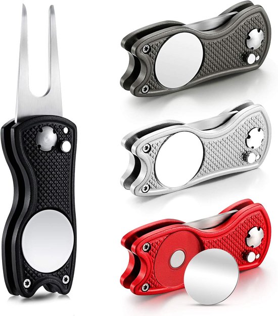 stuks Golf Divock reparatiegereedschap Metalen opvouwbare golf Divock-tool met magnetische uitwerpknop Balmarker Roestvrijstalen springmes Golferprijs van Merkloos