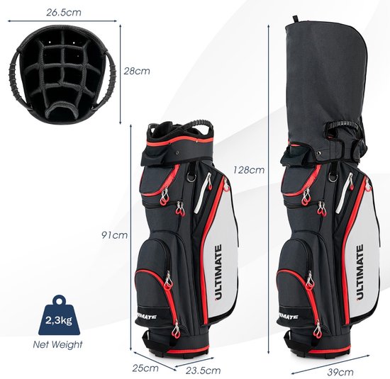 SureDeal® - Golf - Lichte Golftas - Regenhoes Delige Indeling - Gebruik Golftrolley - Golfkaart Rood - Zwart - 39x25x128 cm - Donkerbruin