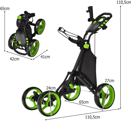 SureDeal® - Golf - Wiel Golftrolley Opvouwbare - Parapluhouder Teehouder - Opbergtas - 110,5x65x110,5 cm - Naturel van suredeal