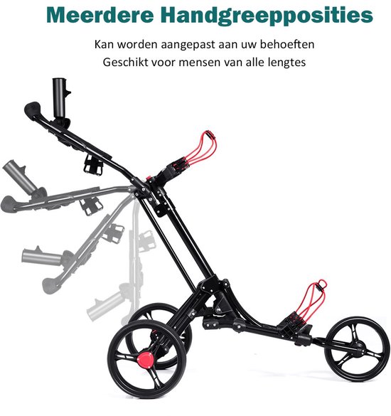 SureDeal® - Golf - Wiel Golftrolley Opvouwbare - Trekwagen Zwart - 68,5x131x105,5 cm - Zwart