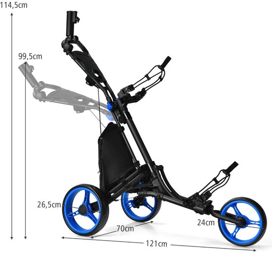 SureDeal® - Golf - Wielen Duwkar Snel - Golfclubs Golftrolley - 121x70x99,5 cm - Naturel