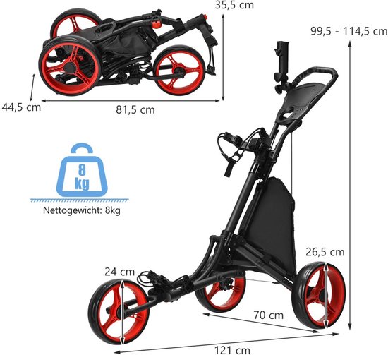 SureDeal® - Golf - Wielen Duwkar Snel - Golfclubs Golftrolley - 121x70x99,5 cm - Naturel van suredeal