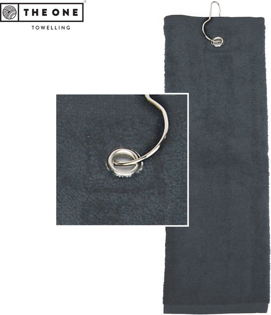 The One Towelling Golfhanddoek - 40 x 50 cm- Sporthanddoek - Terry Velours - 100% Gekamd Katoen - Met metaal oog en karabijnhaak - Antraciet van The One