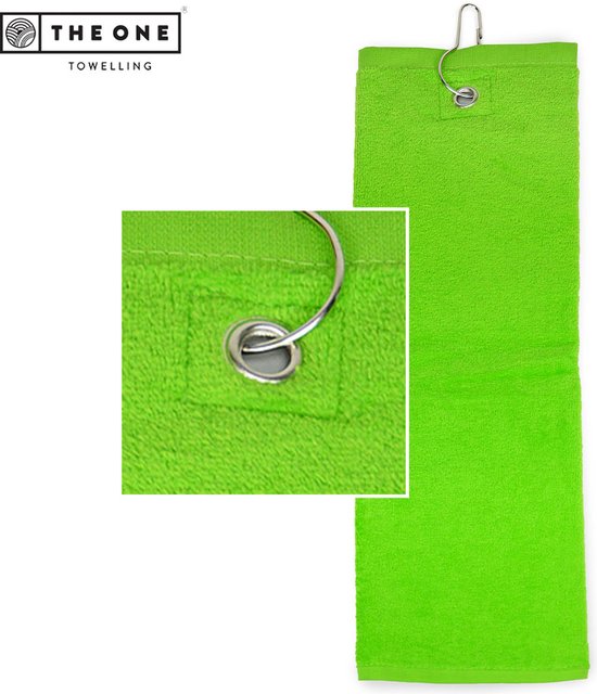 The One Towelling Golfhanddoek - 40 x 50 cm- Sporthanddoek - Terry Velours - 100% Gekamd Katoen - Met metaal oog en karabijnhaak - Limoengroen van The One