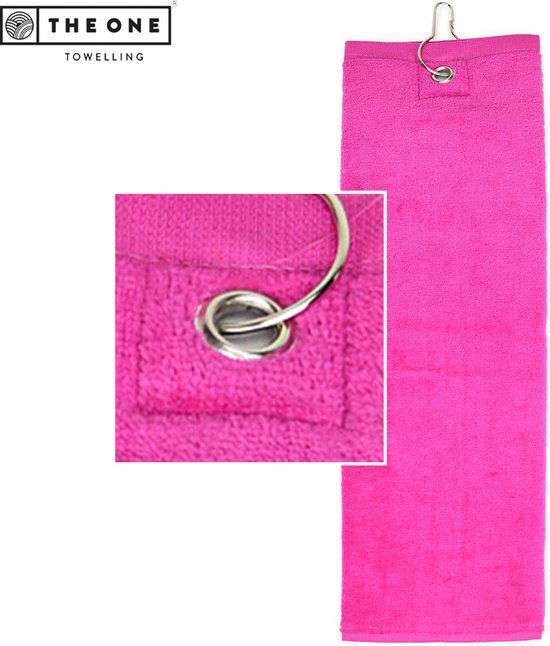 The One Towelling Golfhanddoek - 40 x 50 cm- Sporthanddoek - Terry Velours - 100% Gekamd Katoen - Met metaal oog en karabijnhaak - Magenta van The One
