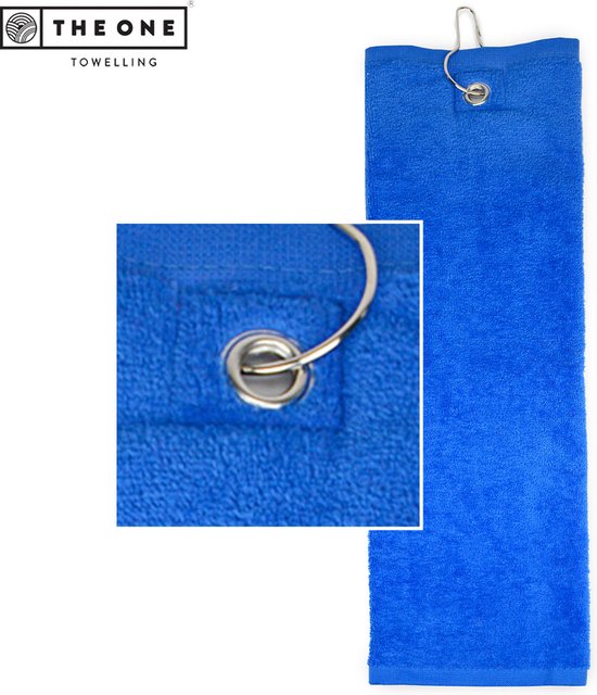 The One Towelling Golfhanddoek - 40 x 50 cm- Sporthanddoek - Terry Velours - 100% Gekamd Katoen - Met metaal oog en karabijnhaak - Royal Blauw van The One