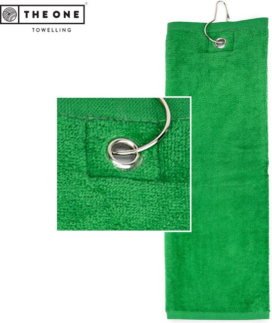 The One Towelling Golfhanddoek - 40 x 50 - Sporthanddoek - Terry Velours - 100% Gekamd Katoen - Met metaal oog en karabijnhaak - Groen van The One