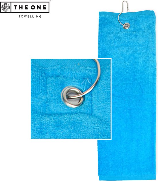 The One Towelling Golfhanddoek - Sporthanddoek - Terry Velours - 100% Gekamd Katoen - Met metaal oog en karabijnhaak - 40 x 50 – Turquoise van The One