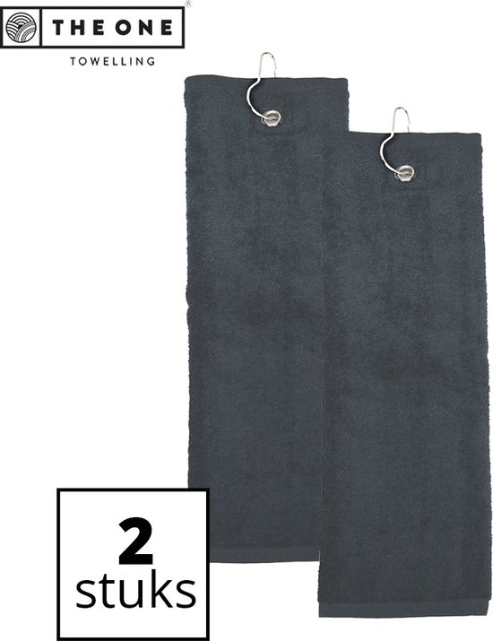 The One Towelling Golfhanddoeken - 40 x 50 cm- 2 Stuks - Sporthanddoek - Voordeelverpakking - Terry Velours - 100% Gekamd Katoen - Met metaal oog en karabijnhaak - Antraciet van The One
