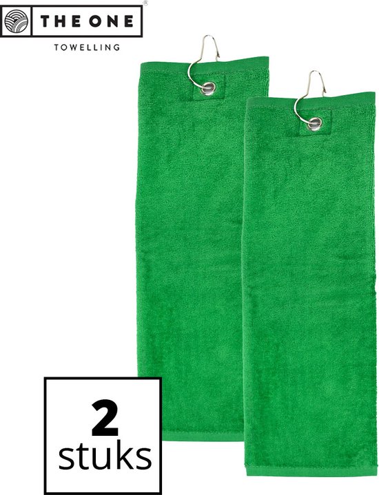 The One Towelling Golfhanddoeken - 40 x 50 cm- 2 Stuks - Sporthanddoek - Voordeelverpakking - Terry Velours - 100% Gekamd Katoen - Met metaal oog en karabijnhaak - Groen van The One