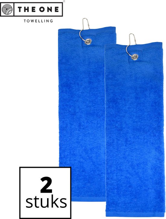 The One Towelling Golfhanddoeken - 40 x 50 cm- 2 Stuks - Sporthanddoek - Voordeelverpakking - Terry Velours - 100% Gekamd Katoen - Met metaal oog en karabijnhaak - Koningsblauw