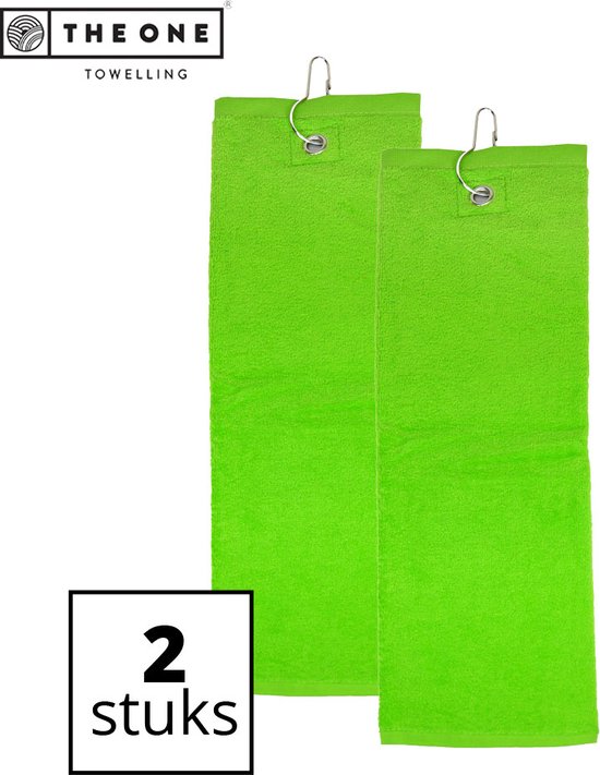 The One Towelling Golfhanddoeken - 40 x 50 cm- 2 Stuks - Sporthanddoek - Voordeelverpakking - Terry Velours - 100% Gekamd Katoen - Met metaal oog en karabijnhaak - Limoengroen