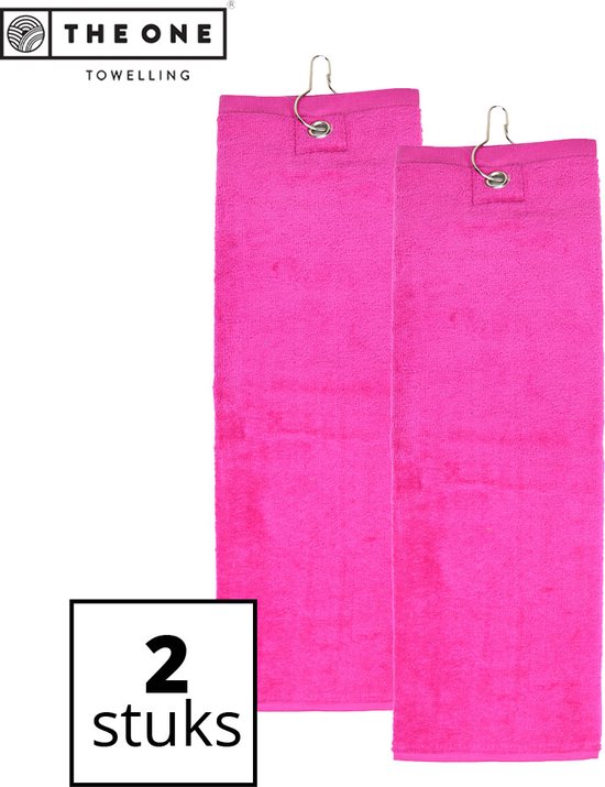The One Towelling Golfhanddoeken - 40 x 50 cm- 2 Stuks - Sporthanddoek - Voordeelverpakking - Terry Velours - 100% Gekamd Katoen - Met metaal oog en karabijnhaak - Magenta van The One