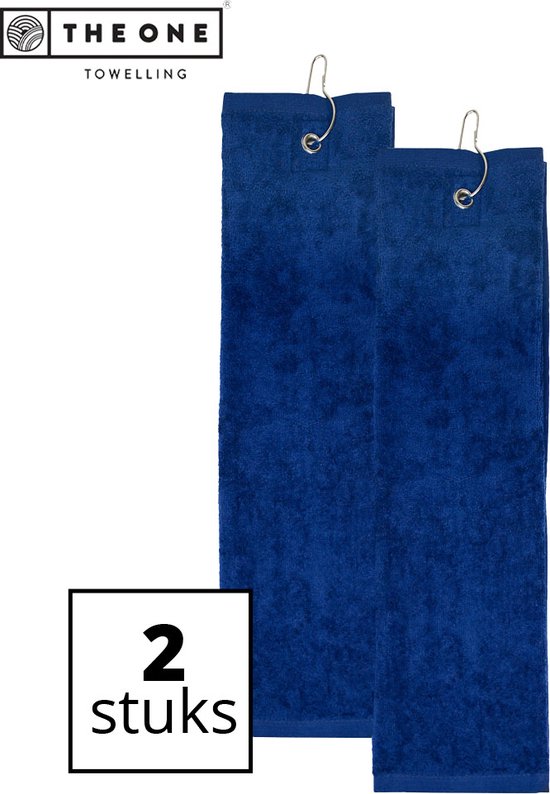 The One Towelling Golfhanddoeken - 40 x 50 cm- 2 Stuks - Sporthanddoek - Voordeelverpakking - Terry Velours - 100% Gekamd Katoen - Met metaal oog en karabijnhaak - Marineblauw