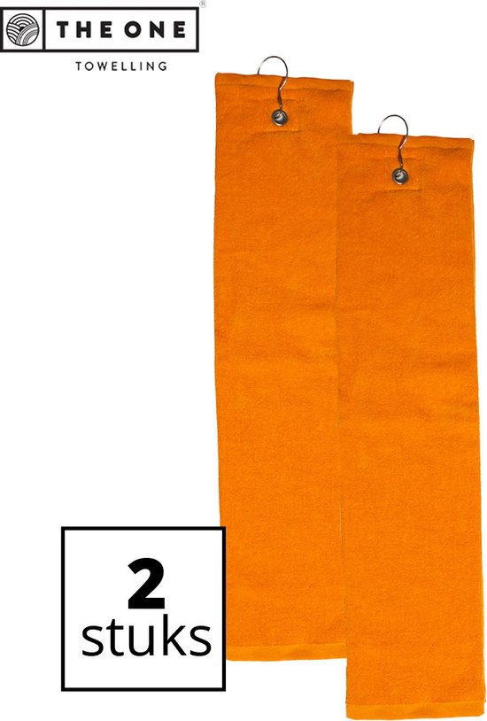 The One Towelling Golfhanddoeken - 40 x 50 cm- 2 Stuks - Sporthanddoek - Voordeelverpakking - Terry Velours - 100% Gekamd Katoen - Met metaal oog en karabijnhaak - Oranje van The One