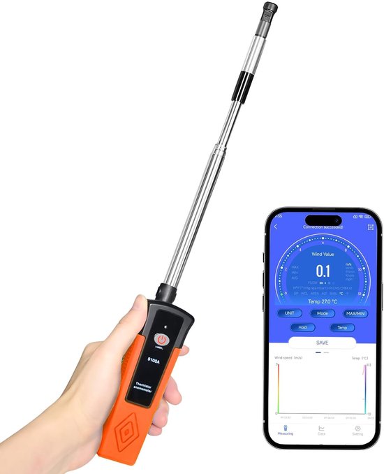 Thermische Windmeter - Luchtstroomsensor - Wind Snelheid Meten - Hoge Precisie - 36.6 cm - Grijs
