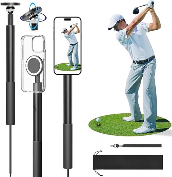 Thijox - Golf-monopod, verstelbare golf-swing mobiele telefoonhouder, magnetische selfiestick met spike-houder, ideaal voor golfen en buitenactiviteit