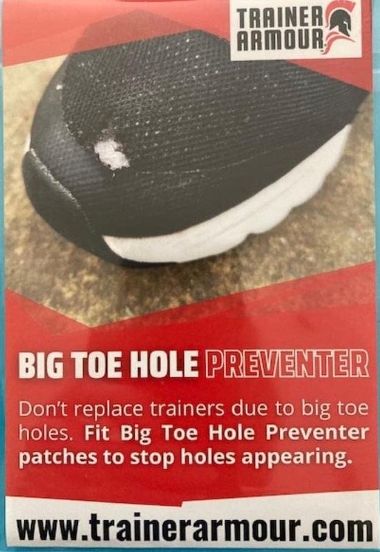 Trainer Armor - Big Toe Hole Preventer, zelfklevende patches met een slimme applicator van Sneaker Aid