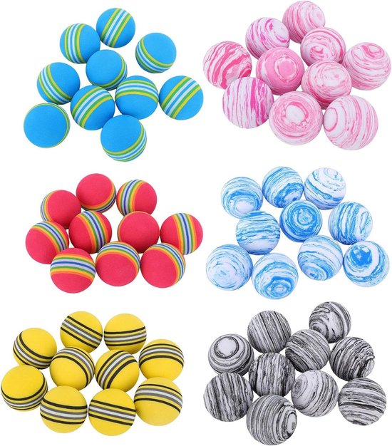 Trainingsballen Schuim - Oefenballen Golf - Binnen Oefenen - Veilig en Zonder Schade - 60 Stuks 42 Mm - Regenboog