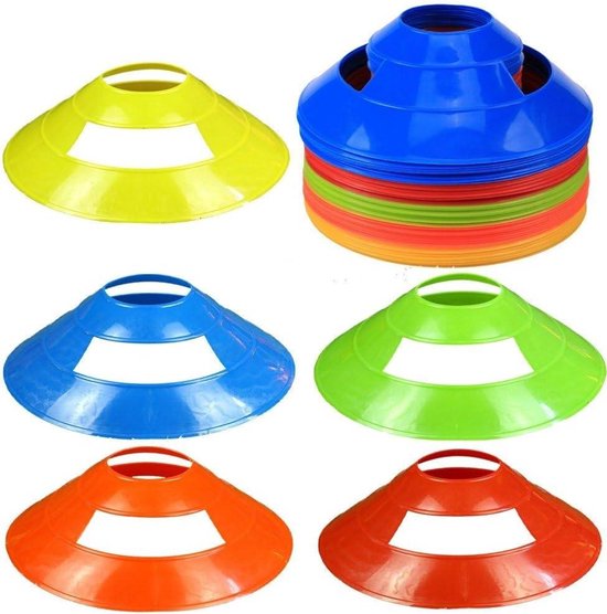 Trainingskegels Voetbal - Oefenkegels Markeren - Sporttraining Organiseren - Zelfherstellend na Druk - 50 stuks 19 cm - 5 Kleuren