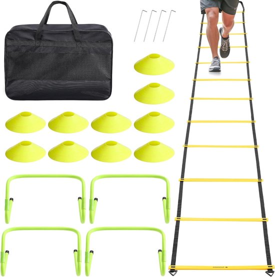 Trainingsset Hordes - Speedladder Pionnen - Sport Training Verbeteren - Verstelbare Afstanden - 6 Meter Ladder - Geel