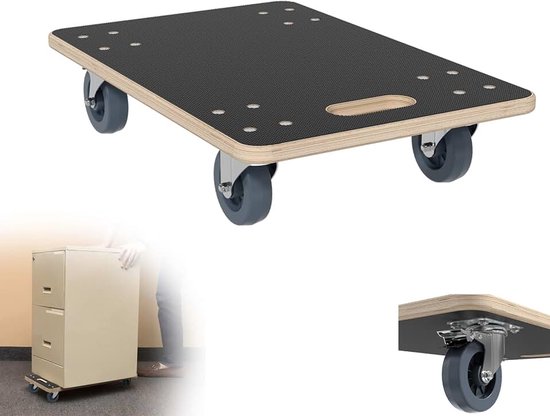 Transportrol 60 x 40 cm, transportrolbord met 2 x parkeerrem voor verhuizing en werkplaats, meubelrollen, zware belasting max. 200 kg laadvermogen, transporthulp voor meubeltransport - 1 stuk