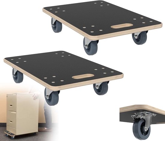 Transportroller 60 x 40 cm, transportrolplank met 2 x parkeerrem voor verhuizing en werkplaats, meubelroller zware belasting max. 200 kg draagkracht, transporthulp voor meubeltransport - 2