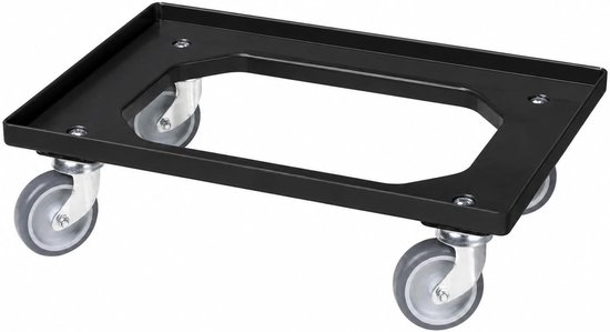 Transportwagen, 60 × 40 cm, zwart, 4 zwenkwielen, 250 kg draagkracht, ABS-frame met TPE-wielen voor euroboxen en e-boxen