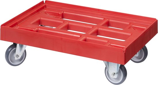 Transportwagen voor kisten 60 x 40 cm met 2 bok- en 2 zwenkwielen in rood
