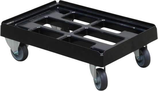 Transportwagen voor kisten 60 x 40 cm met 2 bok- en 2 zwenkwielen in zwart