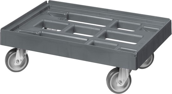 Transportwagen voor kisten 60 x 40 cm met 4 zwenkwielen in grijs