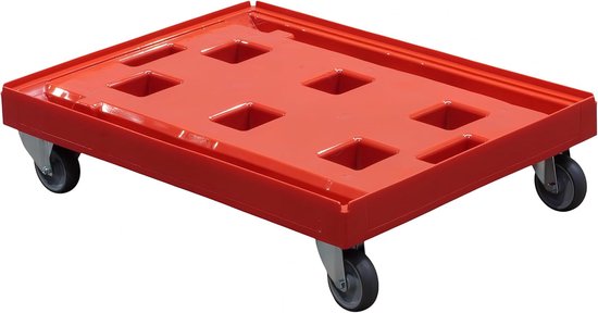 Transportwagen voor kisten 80 x 60 cm - 400 kg draagvermogen in rood 2 zwenkwielen - 2 steunwielen