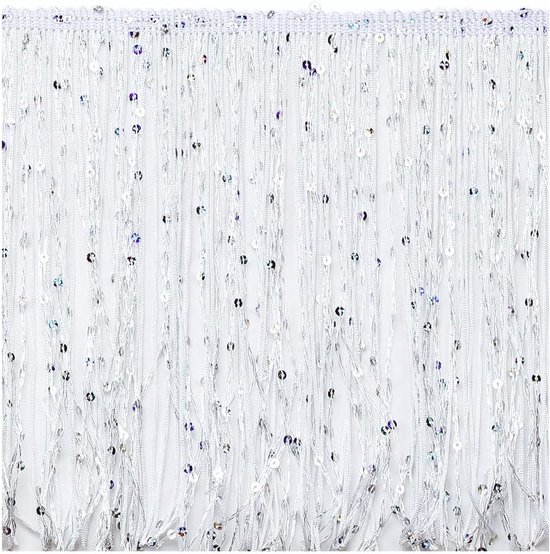 Trim Kwastje 20,3 cm breed 2 meter lang voor kleding accessoires latin trouwjurk DIY decoratie (2-wit met pailletten)