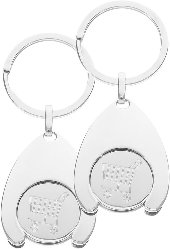 Trolley Token Sleutelhanger – Supermarkt Winkelwagen Metalen Sleutelhanger, Trolley Token Munt Sleutelhanger Hanger Decoraties (2 Stuks)