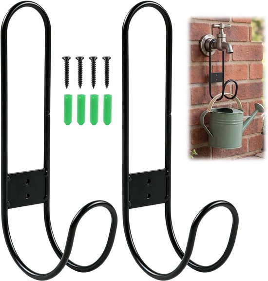 Tuinslanghouder voor muur, tuinslanghouder, tuinslangophanging, slanghouder voor tuinslangen, zwart, 23 x 10 x 5 cm, set van 2 voor tuin en garage