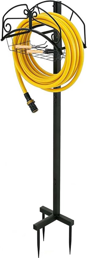 Tuinslanghouder, vrijstaand, metalen slangstandaard met 3 spikes, afneembare waterslanghouder, houdt 35 m slang voor tuin, gazon, buiten, zwart