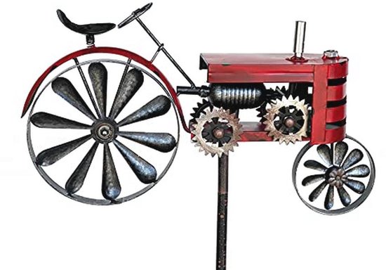 Tuinsteker metaal tractor XL 160 cm - Weerbestendige tuindecoratie met windspel van Merkloos	