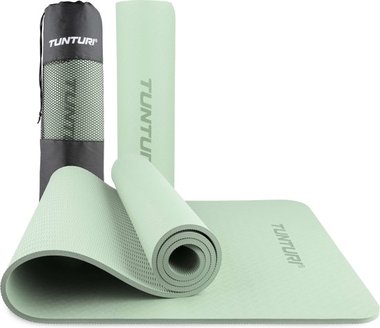 Tunturi Yoga Mat 8mm - Pilates mat - Extra dikke fitness mat - 183x61x0,8 cm - Incl Draagtas - Ecologisch materiaal - Eenvoudig te reinigen - Mint van Tunturi