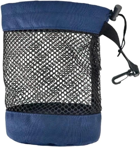 Twee opbergtassen voor golfballen - Golfzak - nylon net materiaal - met gaaskoord, draagbare accessoiretas - blauw - 16.5*14cm