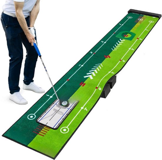 Twee-Snelheid-Golf-Putting-Practice-Mat-Met-Zet-Uitlijning-Spiegel-20in-X-10ft-Training-Aid-Anti-Slip-Back-Groen-Binnen-Buiten van SKLZ