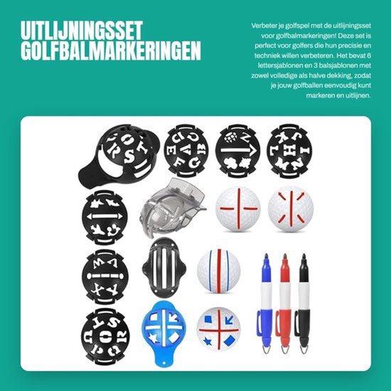 Uitlijningsset golfbalmarkeringen - Golfbalbekleding - 6 stuks - Golfbalmarkeringen - Uitlijningsgereedschap - Geschikt voor golfers