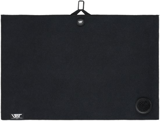 UST Golf handdoek - Geïntegreerde borstel - Ophang magneet - 75 cm x 50 cm - Kleur Zwart ** Inclusief Tees en Marker van UST