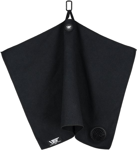 UST Golf handdoek - Geïntegreerde borstel - Ophang magneet - 75 cm x 50 cm - Kleur Zwart ** Inclusief Tees en Marker van UST Golf