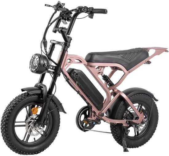 V20 Pro Mini Fatbike – Elektrische Fatbike 2025 – 16 Inch – Hydraulische remmen – Alarm - Rose Gold - Afneembaar bagagerek