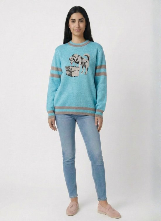 van Gevorkian - Luxe Trui Dames & Heren - Blauw - Maat S - Luxe & Zachte stof - Gebreid met Hond Motief van Merkloos